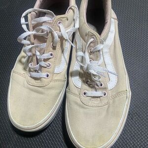 Vans Women’s Light Pink and White Sneakers